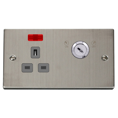 Click Deco Stainless Steel 13A DP Lockable Socket Grey Insert | VPSS655GY
