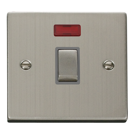 Click Deco Stainless Steel 20A DP Switch & Neon Grey Insert | VPSS723GY
