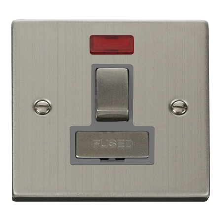 Click Deco Stainless Steel Single 13a Switched Spur & Neon Grey Insert | VPSS752GY