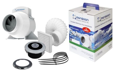 Monsoon Turbo Mixed Flow 100mm Inline Bathroom Shower Fan Light Kit | UMDTKLED
