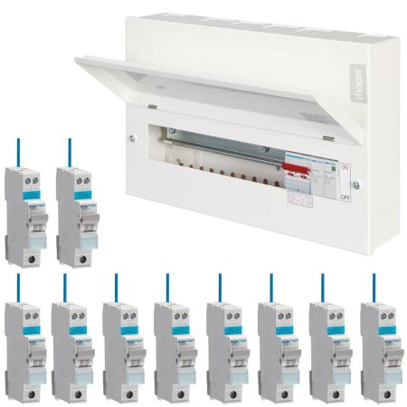 Hager 12 Way Main Switch Populated Consumer Unit + Surge Protection | VML112SPDRKLOAD
