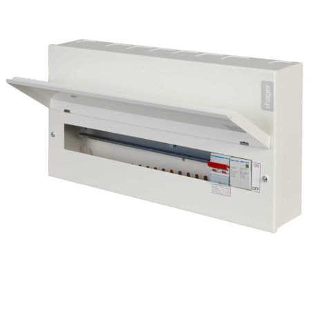 Hager 18 Way Main Switch Consumer Unit + Surge Protection Round Knockouts | VML118SPDRK