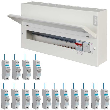 Hager 18 Way Main Switch Populated Consumer Unit + Surge Protection | VML118SPDRKLOAD