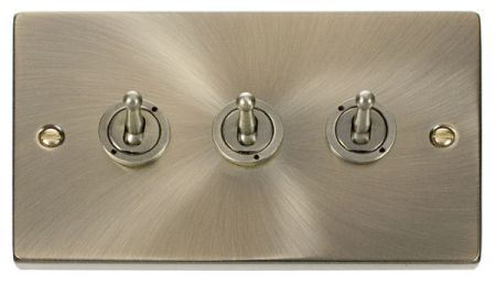 Click Deco Antique Brass 3 Gang 2 Way Toggle Switch | VPAB423