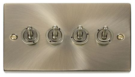 Click Deco Antique Brass 4 Gang 2 Way Toggle Switch | VPAB424