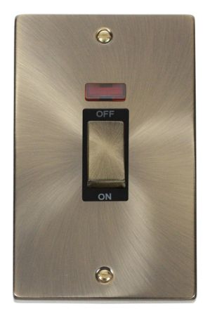 Click Deco Antique Brass 2G 45A Vertical DP Cooker Neon | VPAB503BK