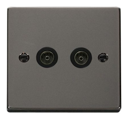 Click Deco Black Nickel Twin Coaxial TV Socket Black Insert VPBN066BK