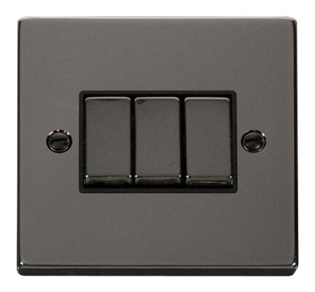 Click Deco Ingot Black Nickel 3 Gang Light Switch Black Insert VPBN413BK
