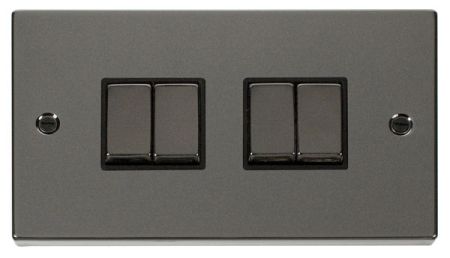 Click Deco Ingot Black Nickel 4 Gang Light Switch Black Insert VPBN414BK