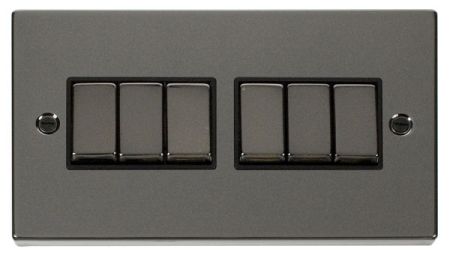 Click Deco Ingot Black Nickel 6 Gang Light Switch Black Insert VPBN416BK