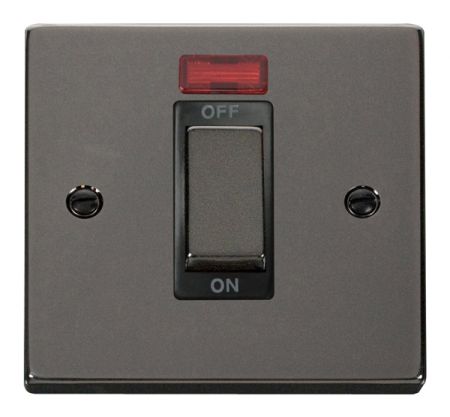 Click Deco Ingot Black Nickel 45a DP Single Cooker Switch & Neon Black Insert VPBN501BK
