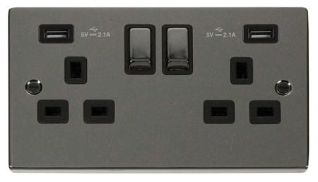 Click Deco Ingot Black Nickel 13a Double Socket With Twin 2.1A USB Outlets (4.2A) | VPBN580BK