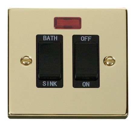 Click Deco Polished Brass 20A DP Sink & Bath Switch With Neon Black Insert VPBR024BK