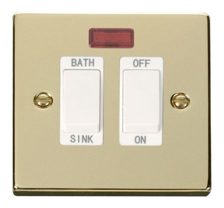 Click Deco Polished Brass 20A DP Sink & Bath Switch With Neon White Insert VPBR024WH