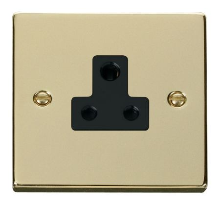 Click Deco Polished Brass 5A Round Pin Single Socket Black Insert VPBR038BK