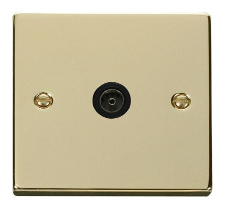 Click Deco Polished Brass Single Coaxial TV Socket Black Insert VPBR065BK