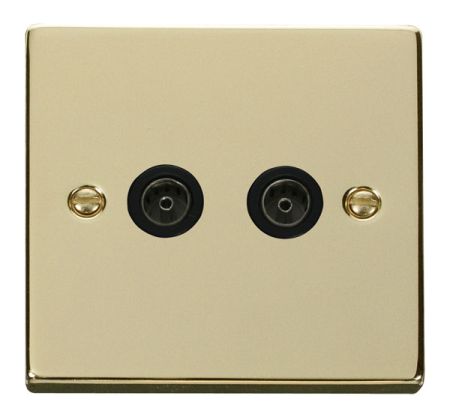 Click Deco Polished Brass Twin Coaxial TV Socket Black Insert VPBR066BK