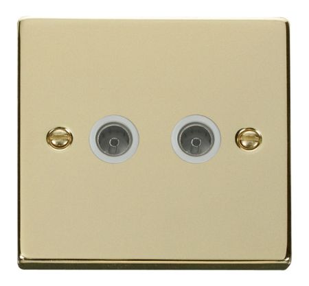 Click Deco Polished Brass Twin Coaxial TV Socket White Insert VPBR066WH