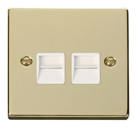 Click Deco Polished Brass Twin Telephone Master Socket White Insert VPBR121WH