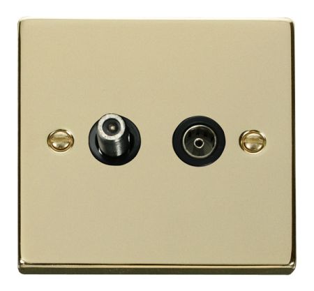 Click Deco Polished Brass Satellite and Coaxial Socket Black Insert VPBR157BK