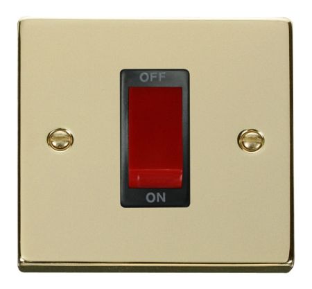 Click Deco Polished Brass 45a DP Single Cooker Switch Black Insert VPBR200BK