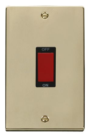 Click Deco Polished Brass 45a DP Double Cooker Switch Black Insert VPBR202BK