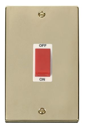 Click Deco Polished Brass 45a DP Double Cooker Switch White Insert VPBR202WH