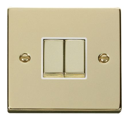 Click Deco Ingot Polished Brass 2 Gang Light Switch White Insert VPBR412WH