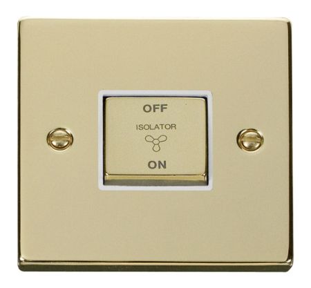 Click Deco Ingot Polished Brass 3 Pole Fan Isolation Switch White Insert VPBR520WH