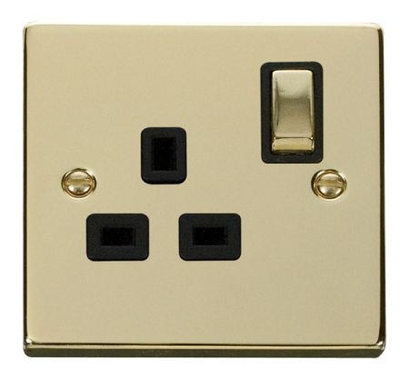 Click Deco Ingot Polished Brass 13A Single Socket Black Insert VPBR535BK