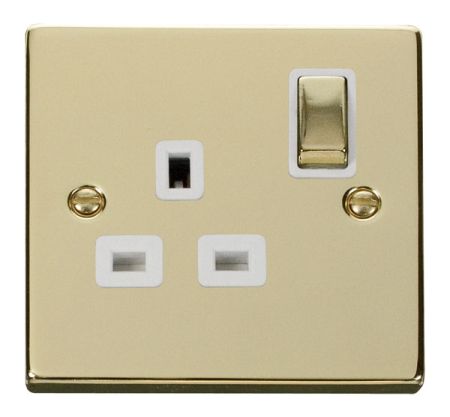 Click Deco Ingot Polished Brass 13A Single Socket White Insert VPBR535WH