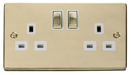 Click Deco Ingot Polished Brass 13A Double Socket white Insert VPBR536WH
