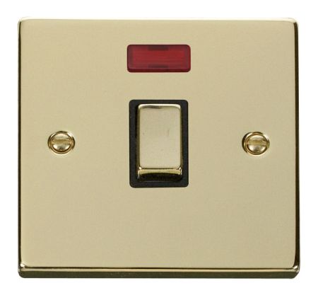 Click Deco Ingot Polished Brass 20a DP Switch C/W Neon Black Insert VPBR723BK