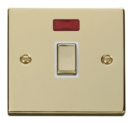 Click Deco Ingot Polished Brass 20a DP Switch C/W Neon White Insert VPBR723WH