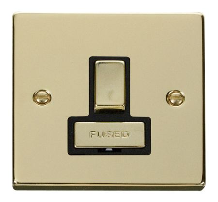 Click Deco Ingot Polished Brass Switched Fused Spur Black Insert VPBR751BK