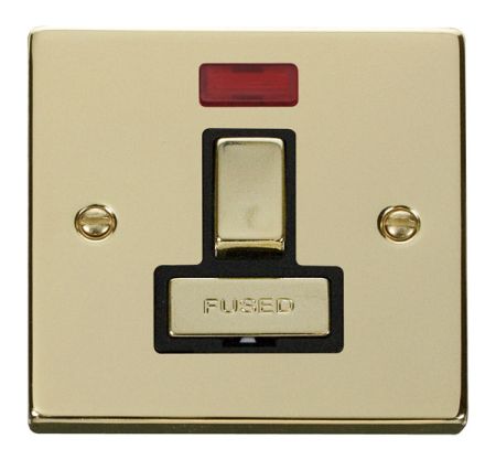 Click Deco Ingot Polished Brass 13A Switched Fused Spur C/W Neon Black Insert VPBR752BK