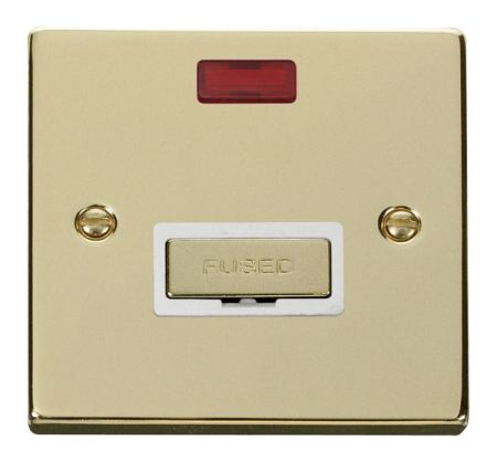 Click Deco Ingot Polished Brass Unswitched Fused Spur C/W Neon White Insert VPBR753WH