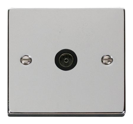 Click Deco Polished Chrome Single Coaxial TV Socket Black Insert VPCH065BK