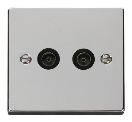 Click Deco Polished Chrome Twin Coaxial TV Socket Black Insert VPCH066BK