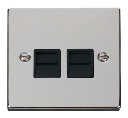 Click Deco Polished Chrome Twin Telephone Master Socket Black Insert VPCH121BK
