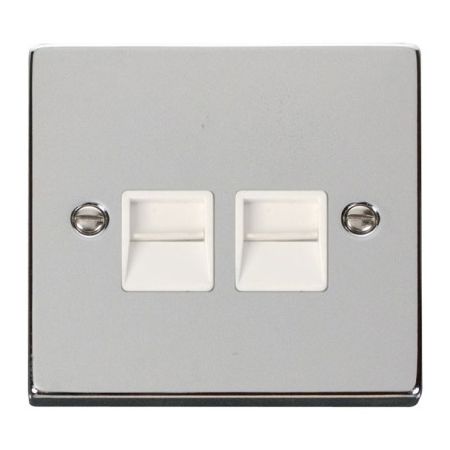 Click Deco Polished Chrome Twin Telephone Master Socket White Insert VPCH121WH