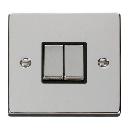 Click Deco Ingot Polished Chrome 2 Gang Light Switch Black Insert VPCH412BK