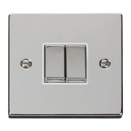 Click Deco Ingot Polished Chrome 2 Gang Light Switch White Insert VPCH412WH
