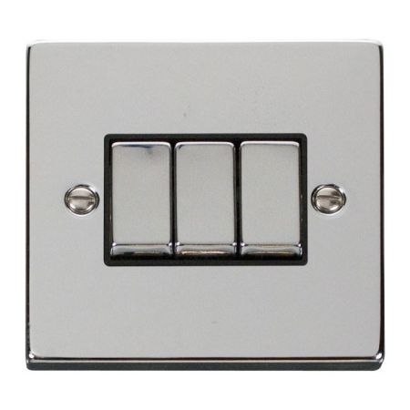 Click Deco Ingot Polished Chrome 3 Gang Light Switch Black Insert VPCH413BK