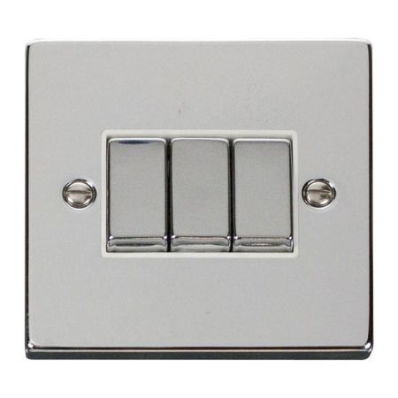 Click Deco Ingot Polished Chrome 3 Gang Light Switch White Insert VPCH413WH