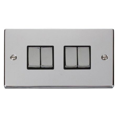 Click Deco Ingot Polished Chrome 4 Gang Light Switch Black Insert VPCH414BK