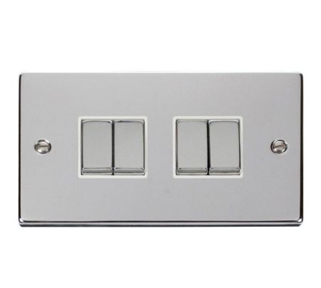 Click Deco Ingot Polished Chrome 4 Gang Light Switch White Insert VPCH414WH
