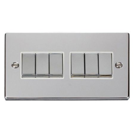 Click Deco Ingot Polished Chrome 6 Gang Light Switch White Insert VPCH416WH