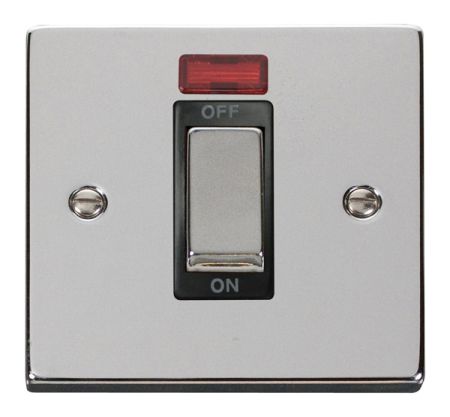 Click Deco Ingot Polished Chrome 45a DP Single Cooker Switch & Neon Black Insert VPCH501BK