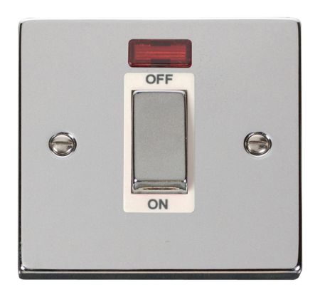 Click Deco Ingot Polished Chrome 45a DP Single Cooker Switch & Neon White Insert VPCH501WH